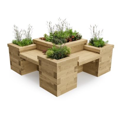 Four Sided Planter Seat with Centre and Corner Beds