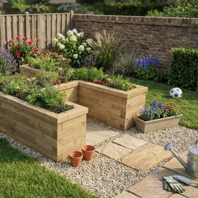 H-Shaped Wooden Planter / 2.25 x 1.65 x 0.55 m