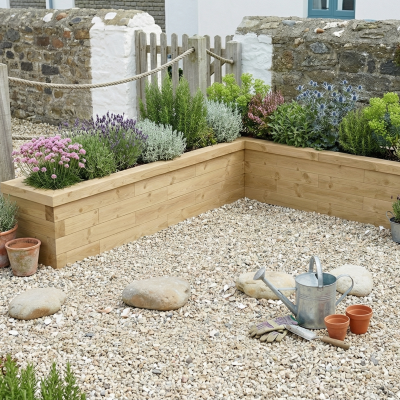 Úzký vyvýšený záhon ve tvaru L / 2,625 x 2,25 x 0,45 x 0,45 x 0,45m