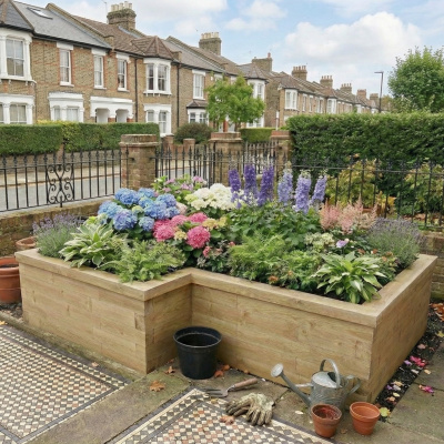 Široký záhon ve tvaru písmene L / 2,25 x 1,5 x 1,2 x 1,2 x 0,55m