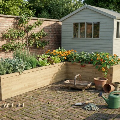 Dlouhý vyvýšený záhon do L / 4,125 x 2,625 x 0,825 x 0,825 x 0,65m