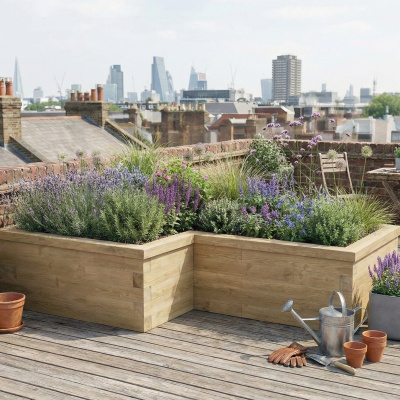 Široký záhon ve tvaru písmene L / 2,25 x 1,5 x 1,2 x 1,2 x 0,55m