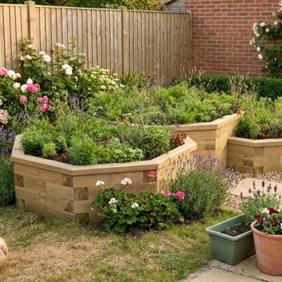 Velký osmistranný víceúrovňový vyvýšený záhon / 3,272 x 2,248 x 0,55m 
