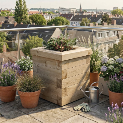 Malý dřevěný krychlový květináč / 0,45 x 0,45 x 0,55m