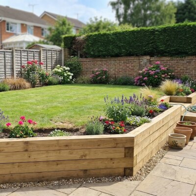 Konec zahradní opěrné zdi se schody / 8.55m x 1.5m x 0.75m