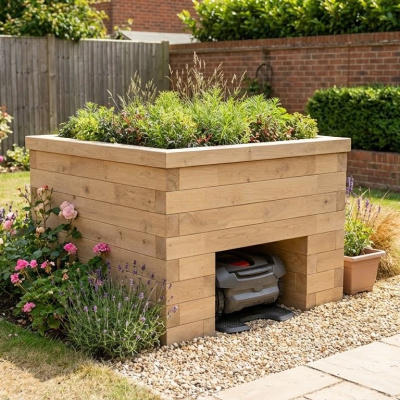 Parkování pro robotickou sekačku s květináčem / 1.2 x 1.125 x 0.85 m