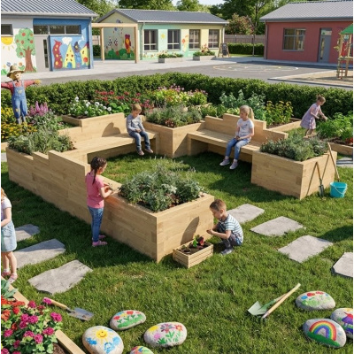 Extra Long Triple Planter Seat for Kids / 3.75 x 3.75 x 0.45m