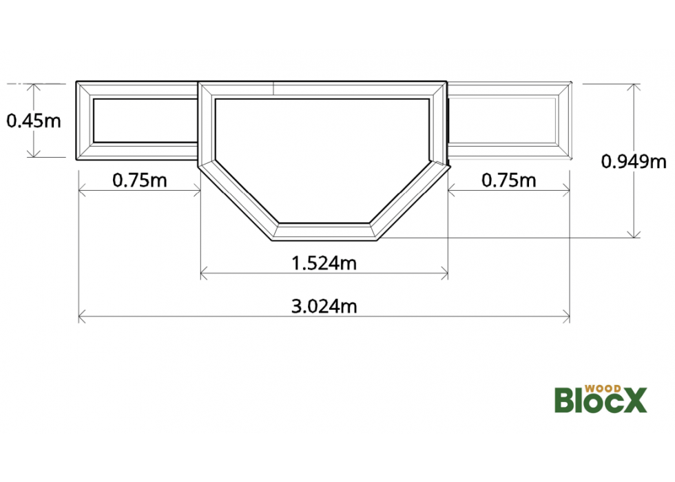 Víceúrovňový vyvýšený záhon / 3,024 x 0,949 x 0,45m